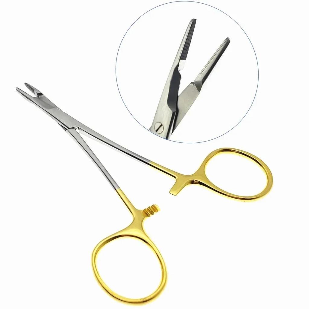 Needle holder with scissors 12.5cm/14cm/16cm Needle Holder Insert with Scissors Gold Handle multifun