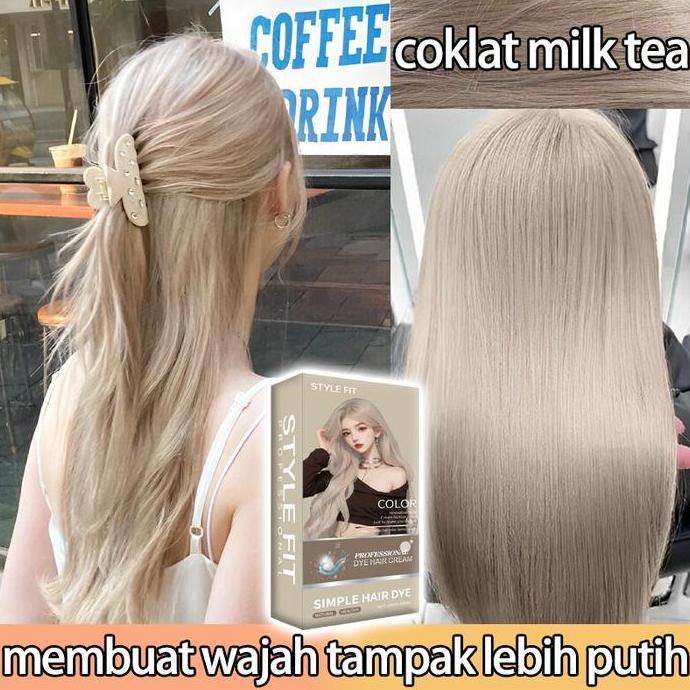 Indoc- Tanpa Bleach  Pink Coklat Hair Color 200Ml Pewarna Rambut Cat Rambut  Grey Brown Milk Tea Col