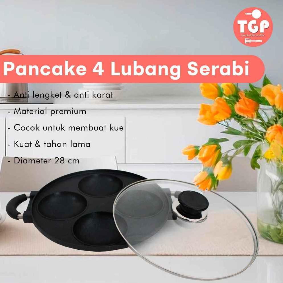 CETAKAN LOYANG KUE SERABI 4 LUBANG IDOLA DAN TUTUP KACA