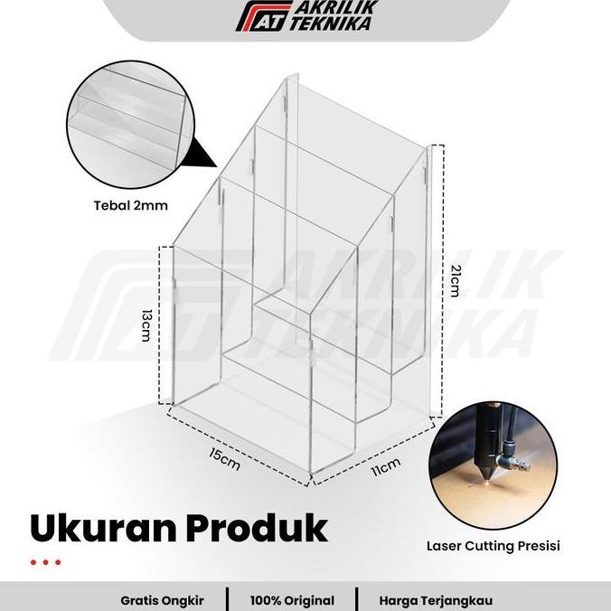 Dicdoc- Rak Brosur Akrilik A5 3 Susun Tebal 2Mm | Display Brosur Meja