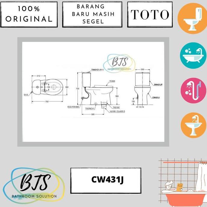 Terjangkau Kloset Duduk Toto Cw431 / Cw 431 / Sw 431 Jp / Cw431Jw