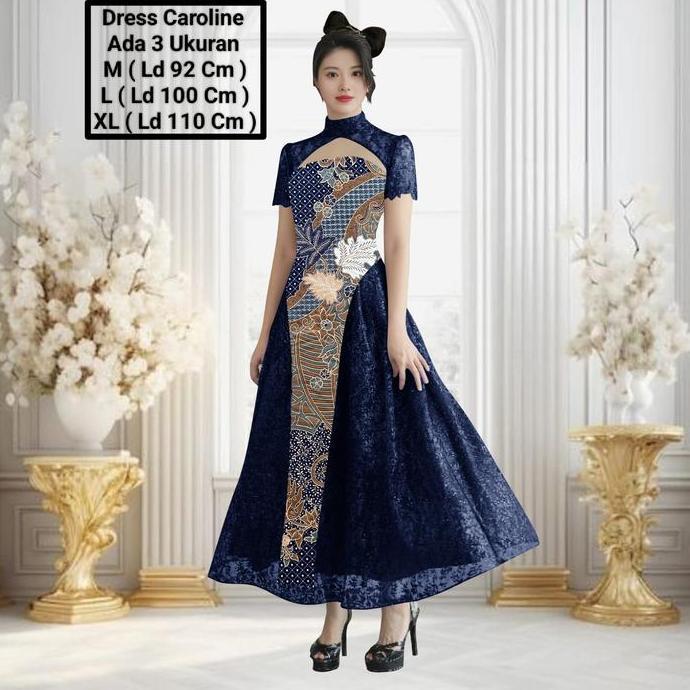 Dress Gaun Batik Modern Elegant Premium Cocok Untuk Pesta,Kondangan,Natal/Dress Caroline Batik Size 