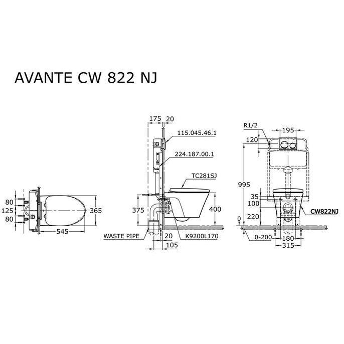 Miliki Kloset Duduk Toto Cw822Nj Wall Hung Toilet