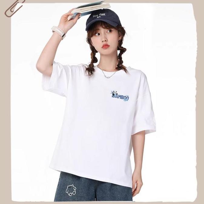 T-Shirt Lengan Pendek Kaos Oversize Korea | Bamboo Panda Style | Pria Wanita Adem & Nyaman Allshop