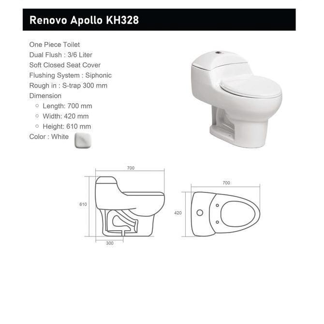 Diskon Closet Duduk Renovo Kh328 Kh 328 As30Cm One Piece / Closet Duduk