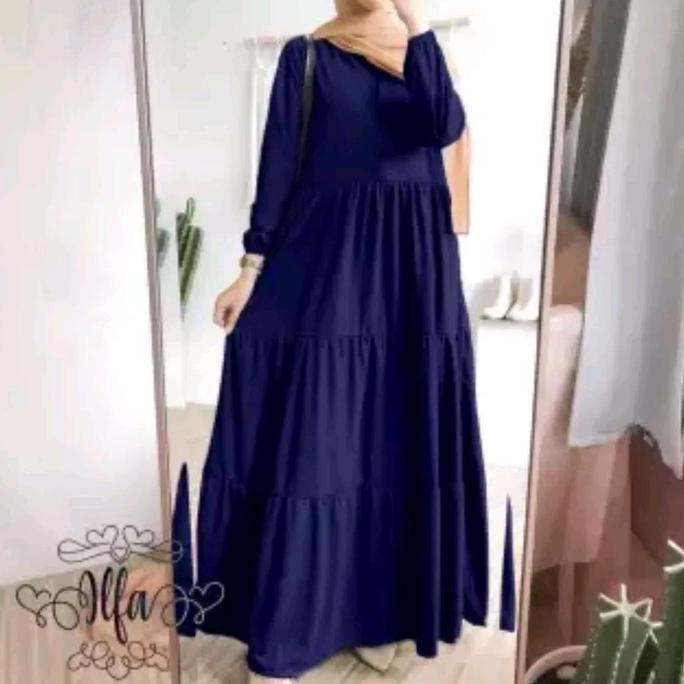 Gamis Susun Polos Syar'i Bahan Katun Rayon Premium Maksi Dress Setandar Jumbo Hitam Navy Putih Cokel