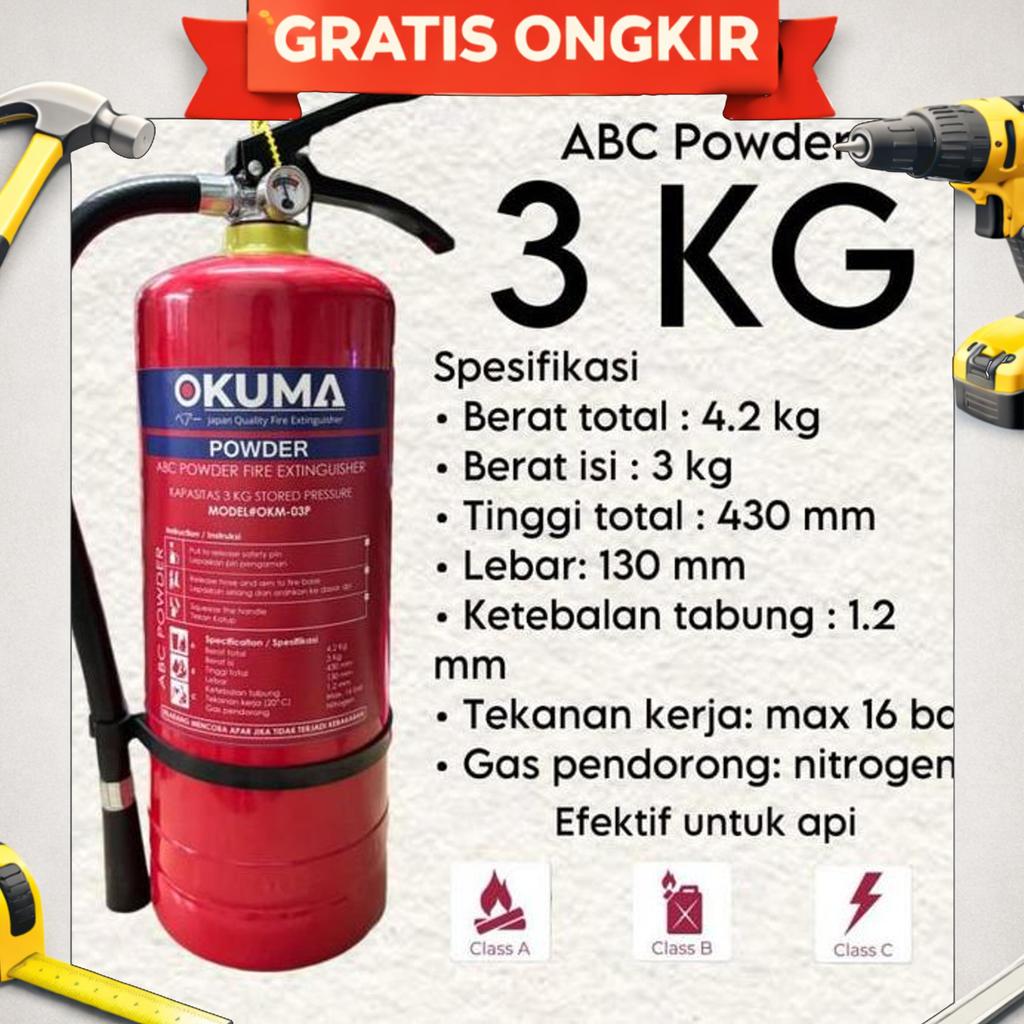 Apar 3 Kg Okuma Abc Powder Set Komplit Pemadam Kebakaran Tabung Pemadam Api Ringan