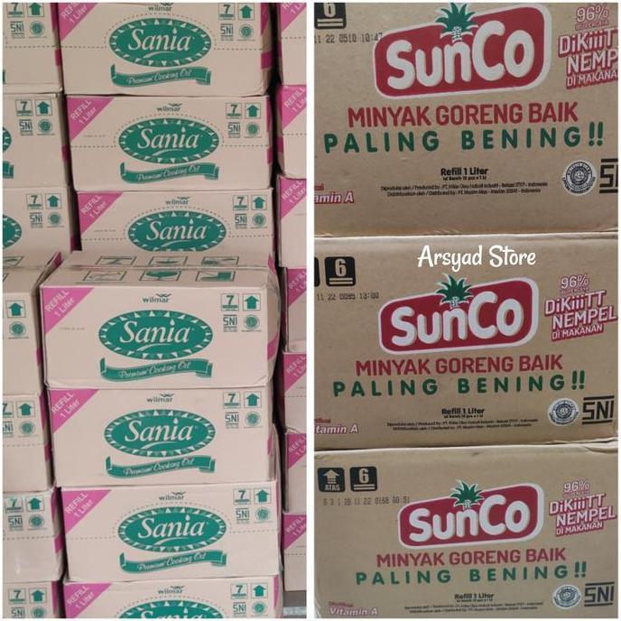 Minyak goreng 1 Liter Dus : sania, sunco, rosebrand, fortune, dll