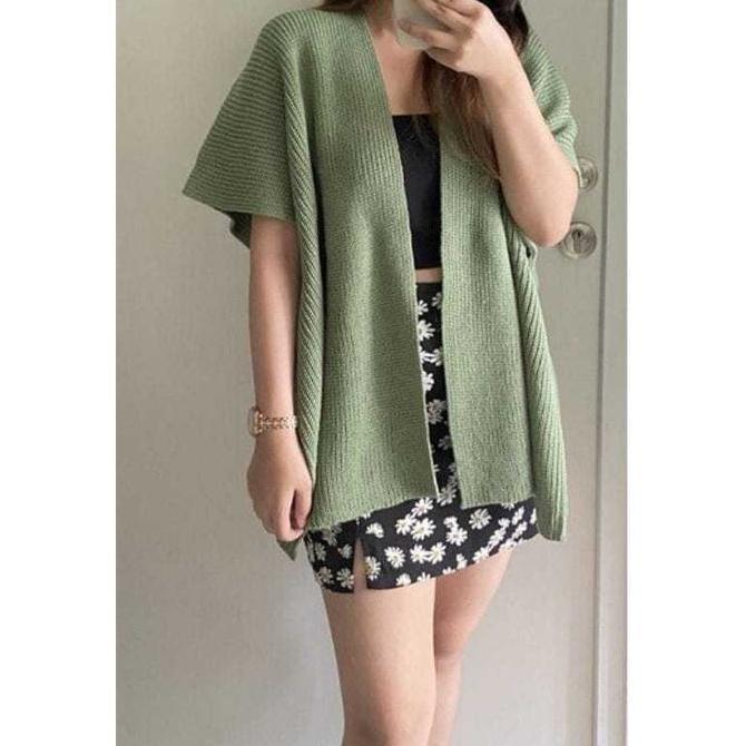 DY31 - Outer Rajut Polos Batwing Tanpa Lengan Atasan Knitwear Panjang