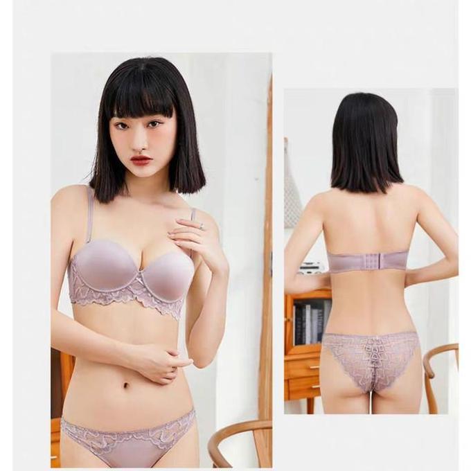 DF156 >> Clover Bra Set Setelan CD Celana Dalam dan BH Push UP Renda Underwire Kawat Beha Kemben Str