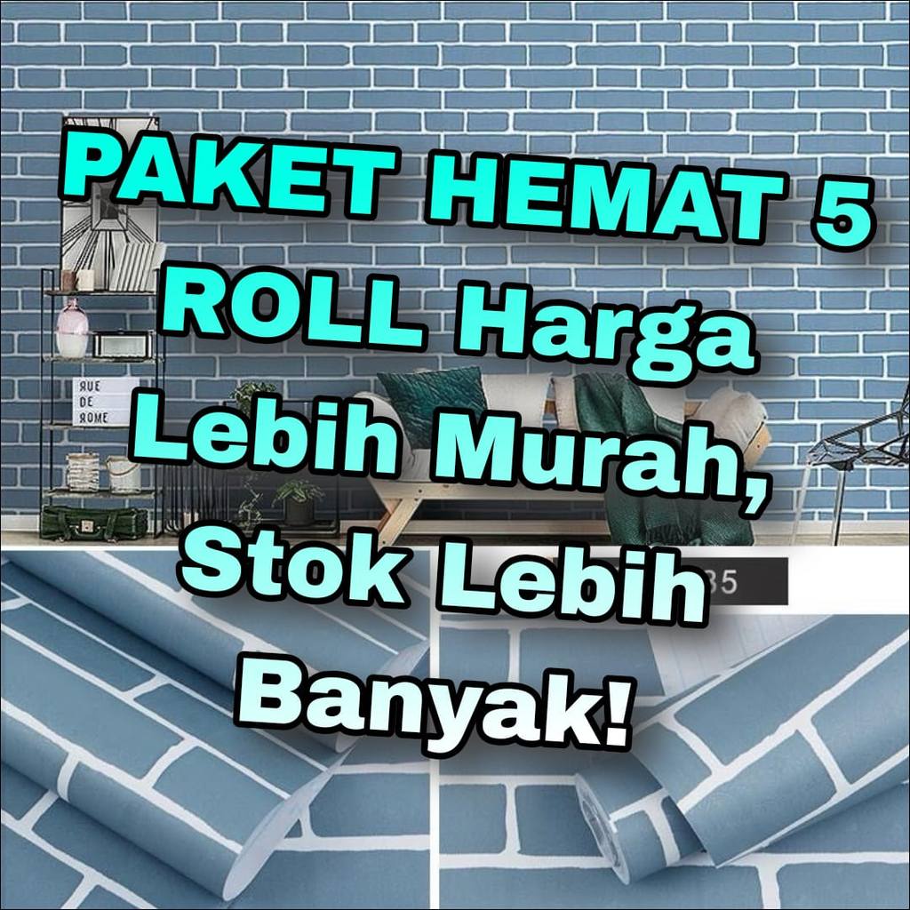 PAKET HEMAT 5 ROLL COD Terlaris Wallpaper Sticker Dinding Batu alam Batu bata 3D | Hitam Putih Hijau