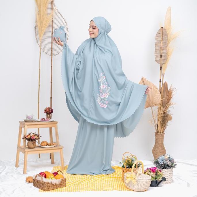 VESELKA Handy Plain Mukena Travelling Dewasa 2 in 1 Signature Prayerset Motif Bunga Printing Mukena 