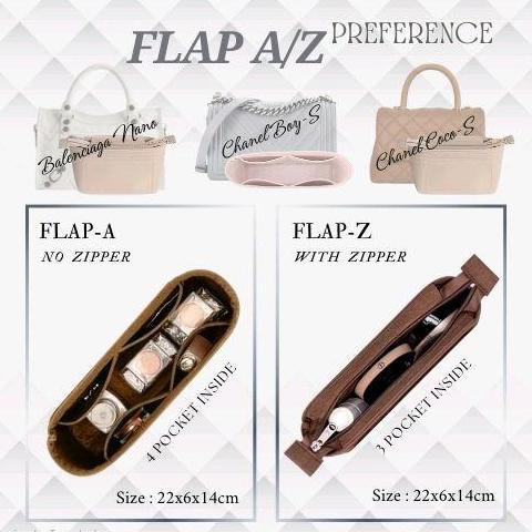 Wscx- Flap Bag Micro Organizer With Side Zipper/ Dual In Bag Insert Bag In Bag