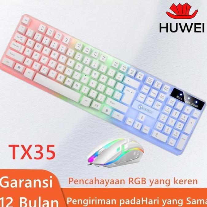 SAMIRAH_BYS - HUWEI KEYBOARD GAMING LED RGB LAMPU, USB WIRED KEYBOARD MOUSE 1 SET GAME DENGAN LATENS