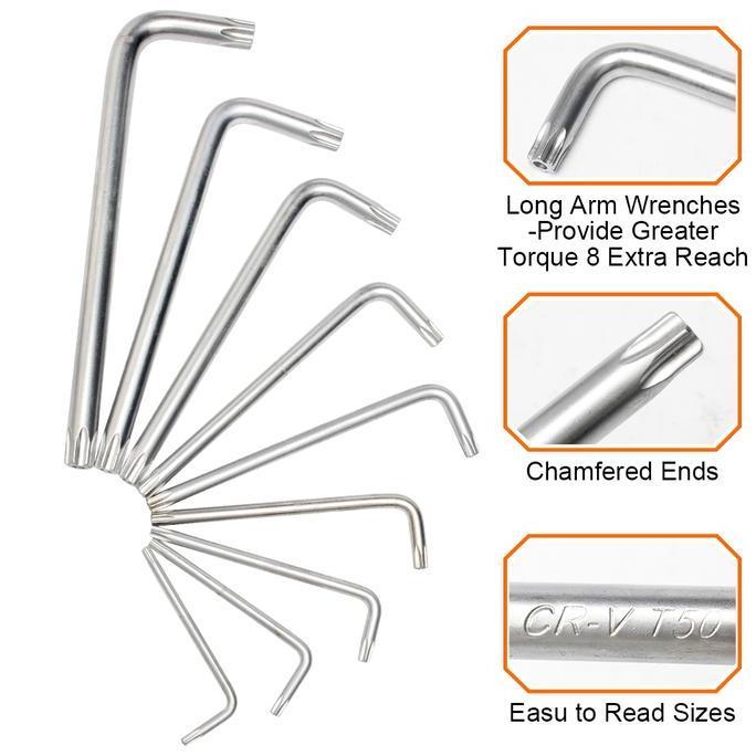 Onair- Jld Kunci L Bintang 9Pcs T10-T50 Kunci Bintang 1 Set Lengkap Kunci L Panjang 1 Set Lengkap