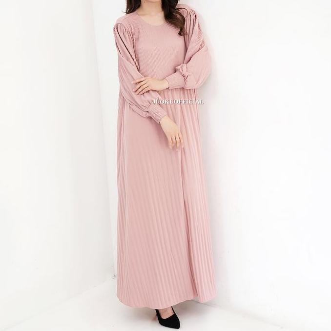 Ftx- Maxi Dress Plisket Lidi Cabang Lengan Balon / Dress Lengan Panjang / Dress Panjang / Gaun Plisk