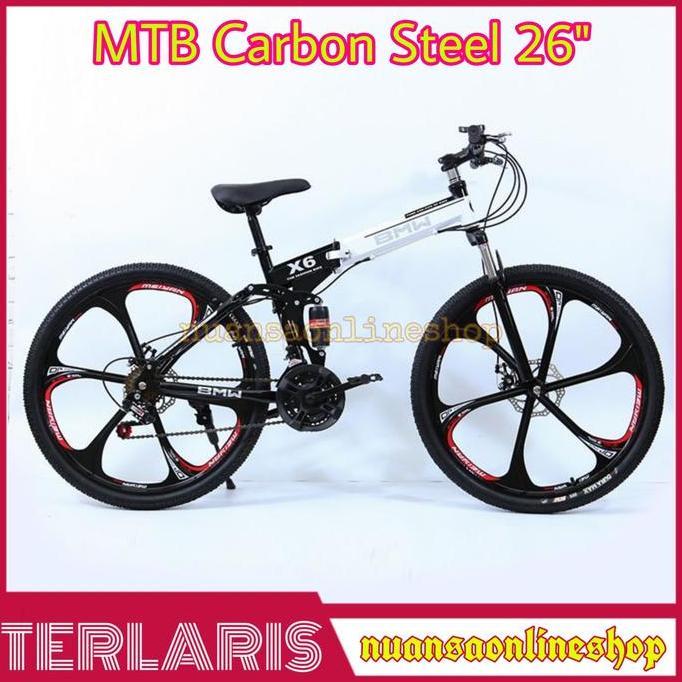 Terlaris Sepeda Mtb Gunung Lipat Carbone Steel 26