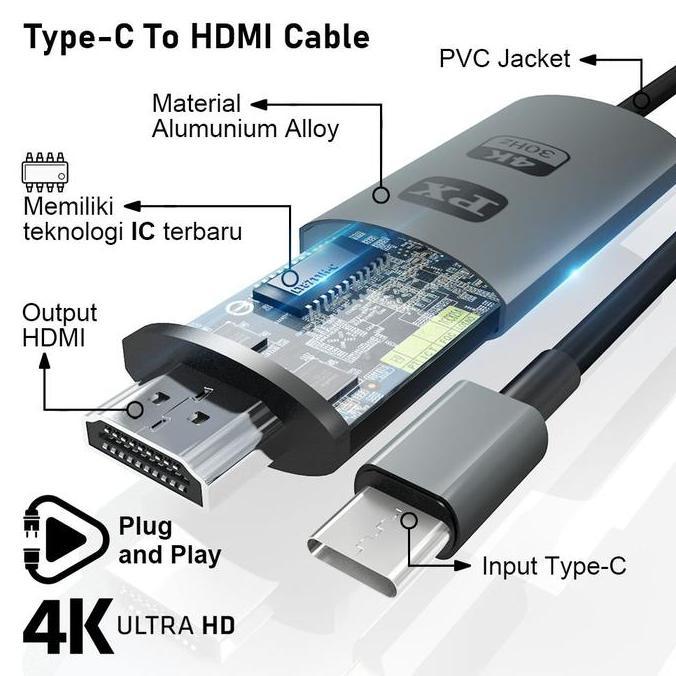 DB231 - Kabel MHL USB Type C 3.1 to HDMI TV Converter 4K PX MHA-20C 2 Meter