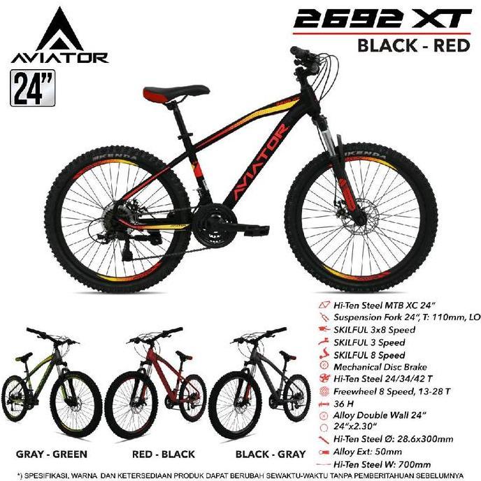 Terlaris Sepeda Mtb Ukuran 24 / 26 Aviator 2692 Xt 24 Speed Cakram / Sepeda Gunung Ukuran 24 / 26 Av
