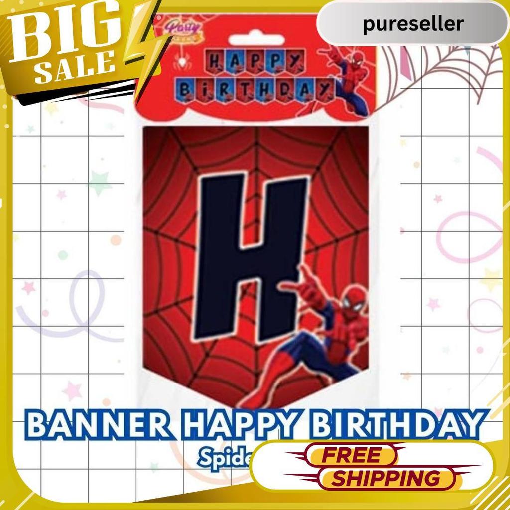 Banner Happy Birthday Karakter Anak | Dekorasi Ultah Cowok & Cewek Panjang 2 Meter Meledak