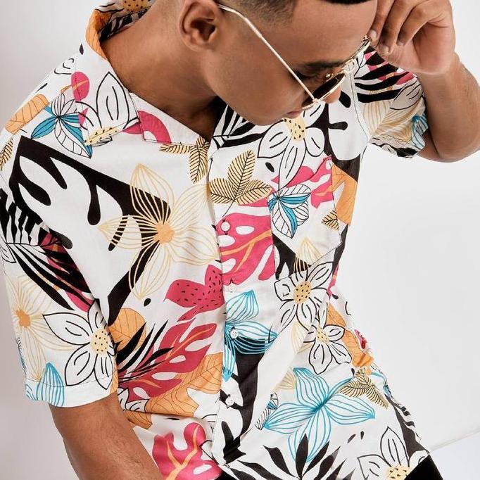 Kemeja Pantai Pria Baju Hawai Rayon Printing Full Print Motif Hawaii HM