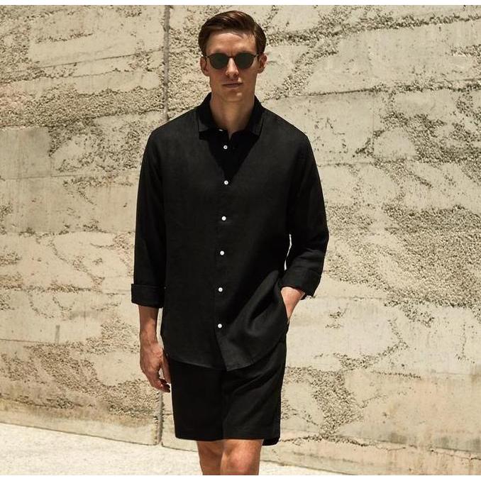 Ready Remedy | Midnight Setelan Kemeja Celana Linen Set Pria Hitam | Linen Set Men Black | Original 