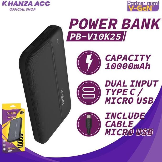 KHANZAACC VGEN V10K25 Powerbank 10000mah Original Dual Input Slim