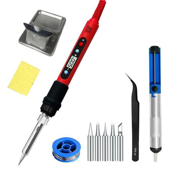Set Solder Elektrik Adjustable Temperature Soldering 80W solder LCD, alat las, pemanas