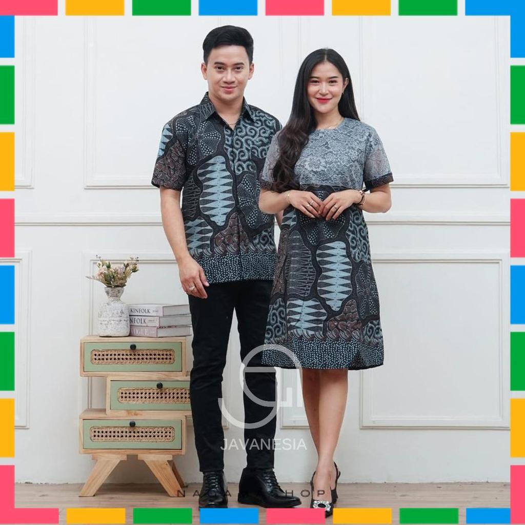 Outfit Couple Baju Batik Lengan Pendek Dress Brokat Kemeja Pria Baju Kantor Baju Cewek M LXL XXL Dis