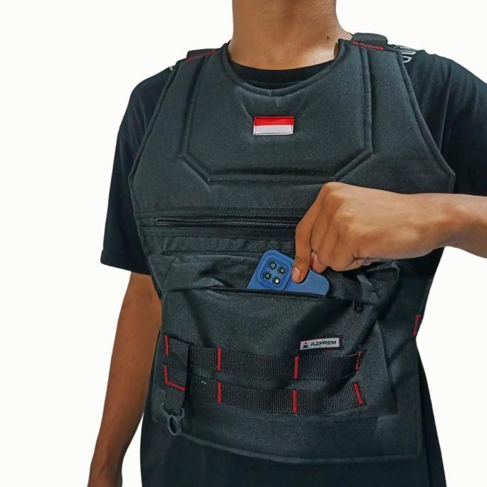 Puncakx- Tas Dada Rompi Motor Touring Multifungsi Kantong Depan Dobel Besar Pelindung Dada Serbaguna