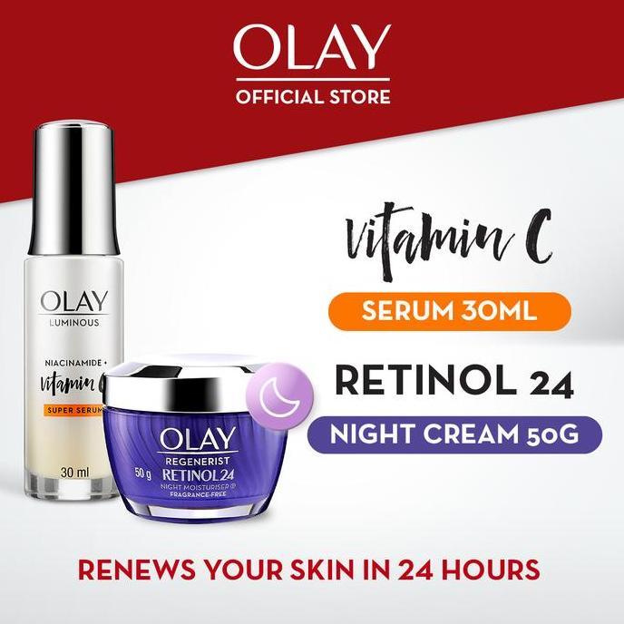 Olay Luminous Vit C Serum Pagi&Retinol Pelembab Malam Moist Anti Aging