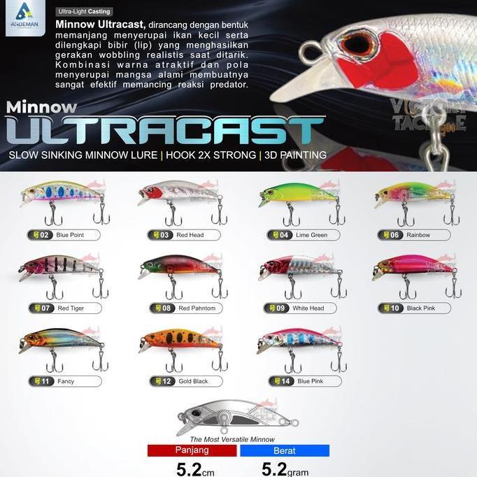ULTRACAST MINNOW SLOW SINKING MINNOW LURE UMPAN PANCING UL ULTRALIGHT CASTING MINNOW 5.2 GRAM 5.2 CM