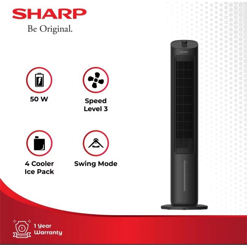 Air Cooler Sharp Pj-R34Ty-B Tower Slim Design 4L Pj R34Ty B Pjr 34 Ty Hitam 50 Watt Kipas Angin Air 