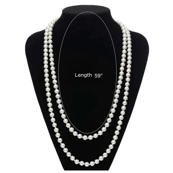 ORIZA Kalung Mutiara Putih Panjang Wanita Sequinn Pesta Aksesoris Flapper Great Gatsby / Kalung Full