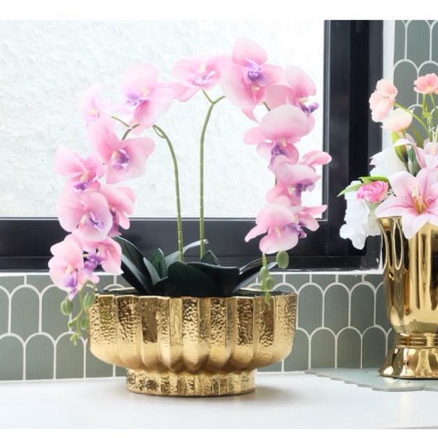 Vas Bunga Keramik Dekorasi Emas Gold / Silver / Putih - Chicago (vas anggrek JUMBO)