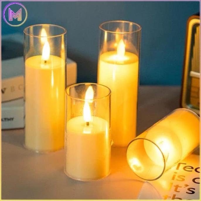 Lilin LED Premium Akrilik Aesthetic Candle Smokeless Natal Lampu Tidur Hiasan Kamar BESAR Baterai El