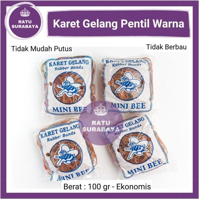 Karet Gelang Pentil Mini Bee 100gr Kuat Elastis Tidak Mudah Putus 1Ons