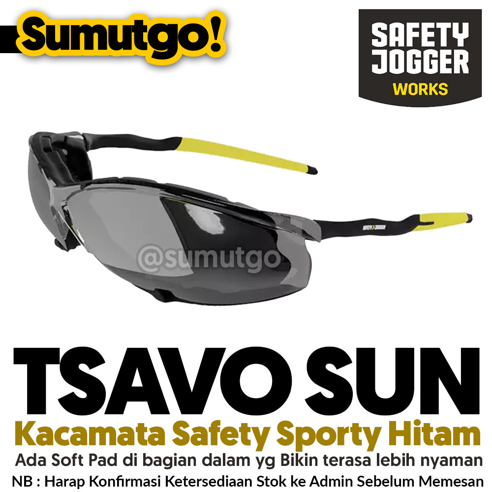 Kacamata Safety Hitam Tsavo Sun Safety Jogger / Kaca Mata Kerja Sporty / Kacamata Motor Bikers Anti 