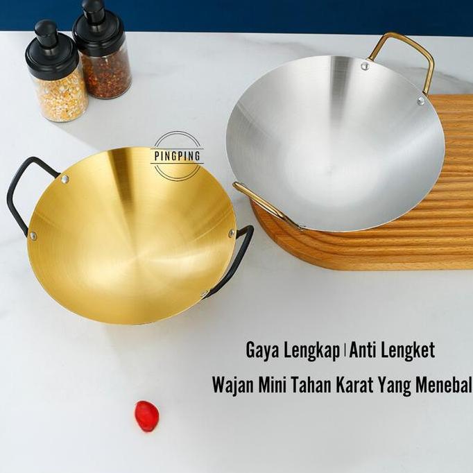 Wajan Stainless Gold Gagang Black / Wajan Kuali Stainless Steel Allshop