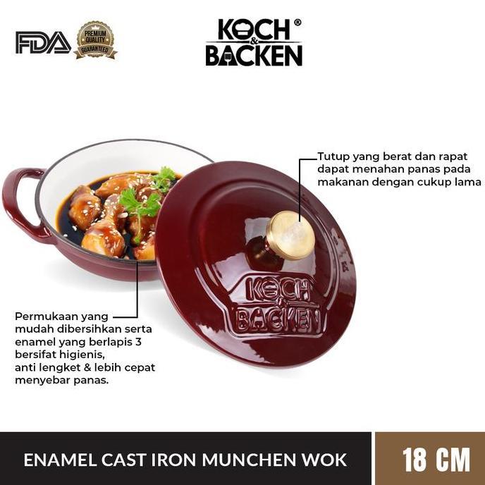 Enamel Pan Munchen Series 18Cm - Panci Wajan Kuali Besi Cor Murni Anti Lengket Allshop