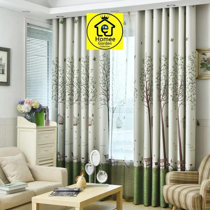 Miliki Vitrase Gorden/Vitrase Cream/Pohon Besar Putih Hijau