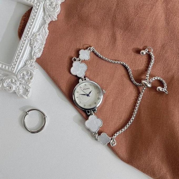 AI12 - Barbee Jam Tangan Wanita Gelang Rantai Serut Ulzzang Jam Tangan Mewah Pink Putih Watches Watc