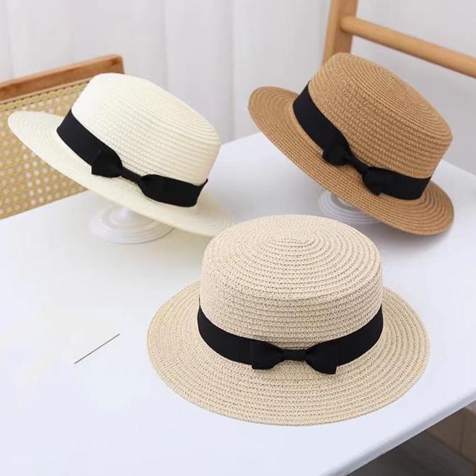 Wwpx- Topi Jerami Wanita Bulat Musim Panas Anti Uv Gaya Korea - Hat Summer Women Import Topi Rajut J