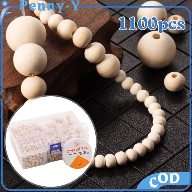 LOLY 1set Bola Kayu Manik Kayu Natural Manik Manik Kayu Manik Kayu Bulat