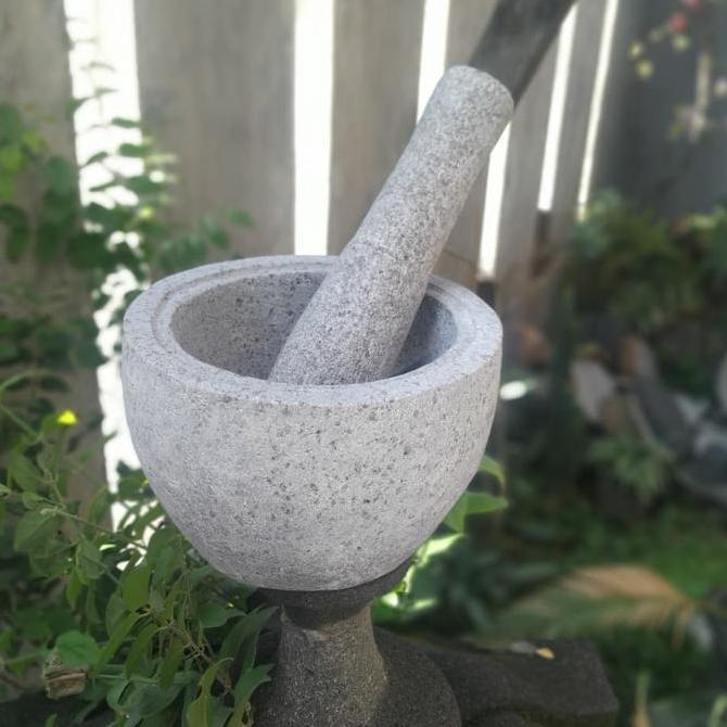 Lumpang Lesung Batu Kali Pori Diameter 16cm + Alu Tumbukan RDN