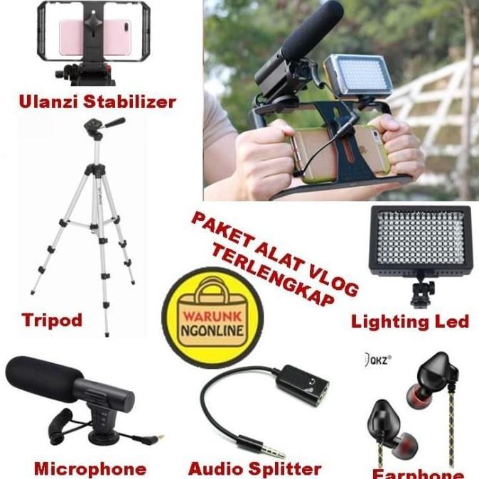 DOVLAND PAKET Alat VLOG HP - YOUTUBER - STABILIZER - MIC - LED- TRIPOD