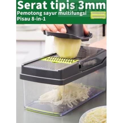 Pemotong sayur multifungsi dengan kotak, pemotongan otomatis irisan kentang, pasta bawang putih, pem