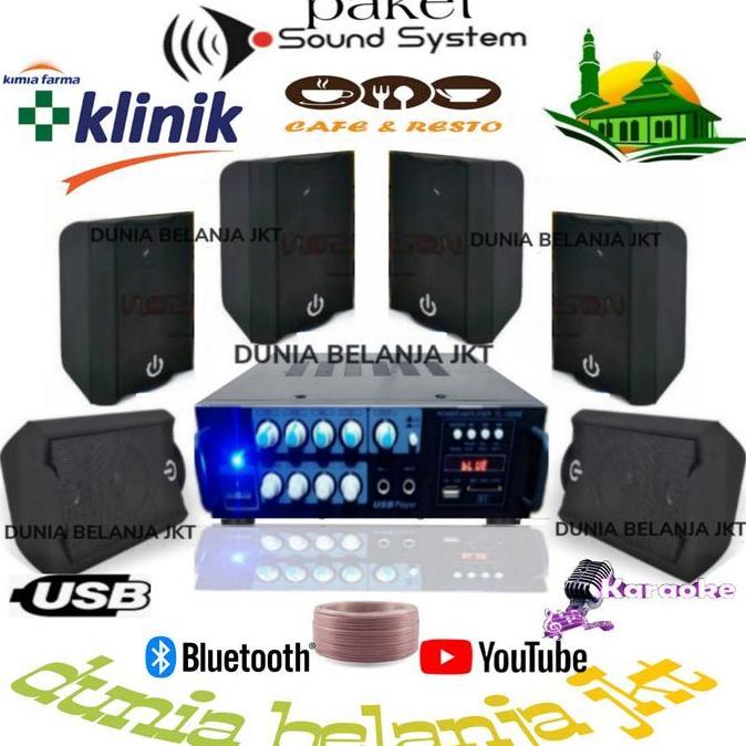 PAKET SOUND CAFE RESTORAN AMPLIFIER USB BLUETOOTH SPEAKER 6 UNIT
