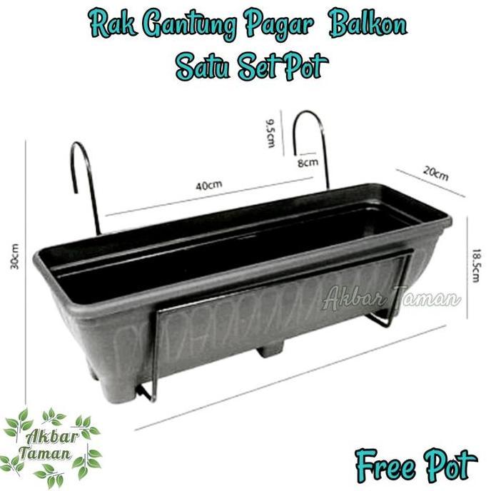 Satu Set Pot Gantungan Pot Bunga Besi Pagar Balkon Free Pot LM