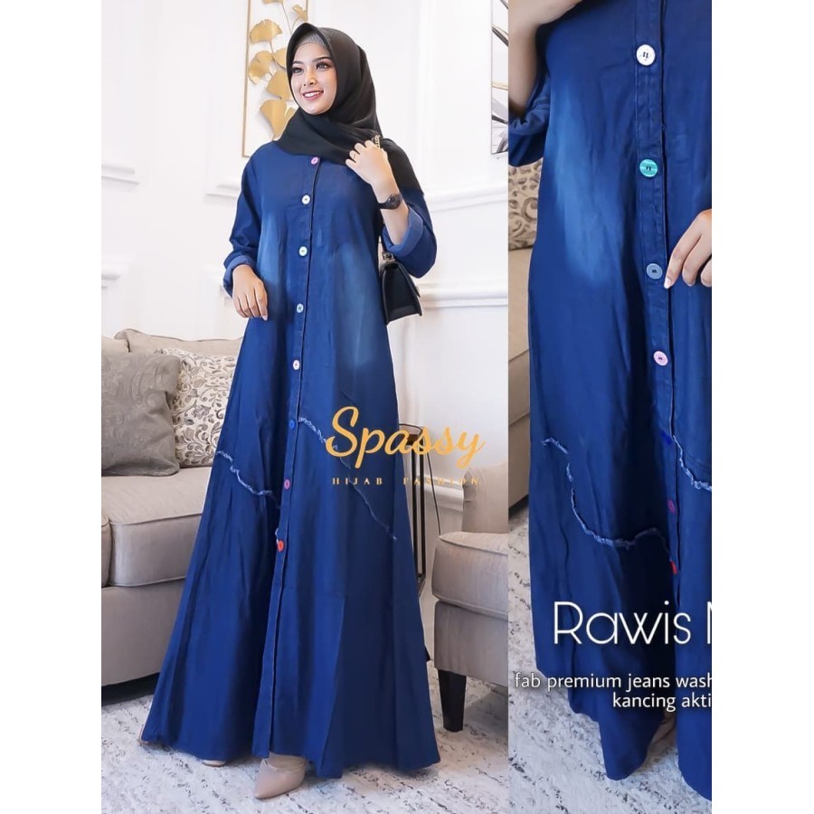 MAXY JEANS RAWIS DRESS JEANS GAMIS JUMBO SPASSY KEKINIAN NAVY BIRU HITAM INDIGO SOLO